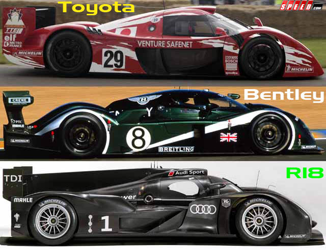 In aerodynamic terms the R18 looks like the offspring of the Toyota GTOne