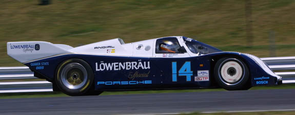 Lowenbrau962 Wheel fans in the front and standard BBS Golds in the back was the popular choice for many years in the GTP series. (Courtesy of Porsche)